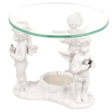 Aromalampe Glasschale Ø11,5 x 11 cm Stehende Engel mit Herzen nostalgisch Putto