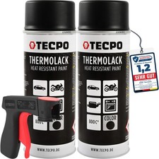 2x400ml THERMOLACK AUSPUFFLACK 800°C HITZEBESTÄNDIG SCHWARZ MATT + PISTOLENGRIFF
