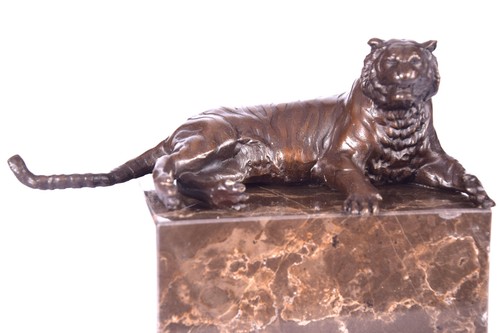 Bronzefigur tiger liegend - bronzefigur,