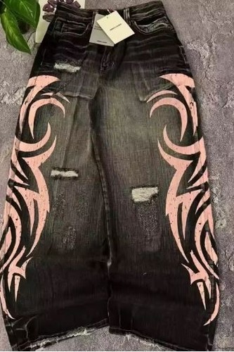 Y2k baggy black denim jeans - black,