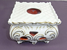 Stövchen NEUTETTAU Porzellan 3145 Art Deco Goldornamente - innen orange TOP