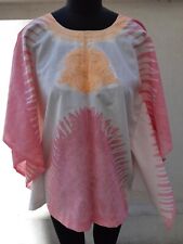 TUNIKA OBERTEIL Gr. 38 WEISS PINK ROSA STICKEREI BATIK Handarbeit Nordafrika