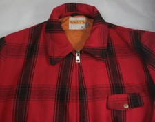 Vintage Rivet’s XXL rot + schwarz karierter Woll Jagdmantel / Jacke gelb gefüttert