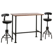 B-Ware Set Bartisch + 2x Barhocker MCW-N21, drehbar, Kunstleder, braun, schwarz