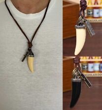 Herren Halskette Leder mit Tiegerzahn Zahn aus Horn Männer