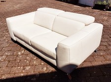 Natuzzi Designer-Couch, Leder-Sofa 2-Sitzer, weiß (Champagner)
