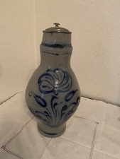 Alte Schankkanne  / Schankkrug Westerwälder Steingut Zinndeckel 