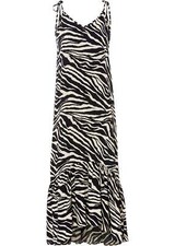 Kleid Gr. 40 Hellsand Schwarz Zebra Bedruckt Damen Maxikleid Ärmellos Neu