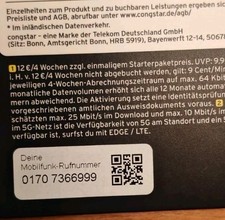 Congstar 5G Prepaid Simkarte Nr.: 0170 73 66 999 - Inkl. 12 € Guthaben - Neu