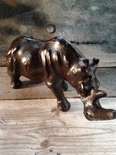 Alte Skulptur Rhino Nashorn Rhinozeros Statue Vintage-Dekor RAR! Lederüberzug