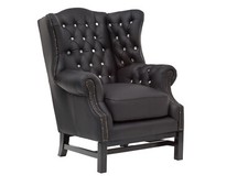 Sessel Chesterfield Echtleder schwarz Ohrensessel Armlehnsessel Kingsfield