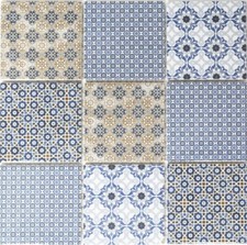 Retro Vintage Mosaik Fliese Keramik weiß blau orange grau MOS22B-1404_f | 10  ..