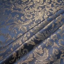 Stoff Polyester Jacquard Ornament blau gold Lurex Goldbrokat Barock Rokoko 280 c