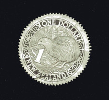 Neu Seeland 1 Dollar Runde Briefmarke grün mit Kiwi-Vogel