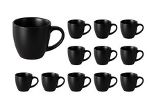 Kaffeetassen 12er Set Kaffeebecher Tasse mit Henkel Steingut Schwarz Matt 220 ml