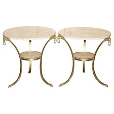 PAAR ANTIKE FRANZÖSISCHE LOUIS XVI MESSING WIDDERKOPF GUERIDON MARMORPLATTE TISCHE