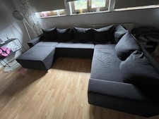 Wohnlandschaft U-Form Stoff Sofa in Schwarz