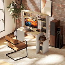 HOMCOM Computertisch, Schreibtisch mit offenen Regalen und Ablagefächern, Holz