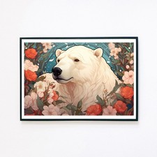 Eisbär Arktis Botanisch Blumen Natur Illustration A5 Wanddeko Kunstdruck 