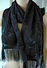 eleganter Abend Schal schwarz 146 cm x 22 cm + Fransen Ranken Stola Tuch SF01