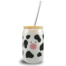 Kuh Trinkglas mit Bambusdeckel