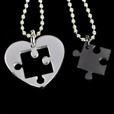 Partnerkette HERZ Puzzle Edelstahl 2 Partner Anhänger schwarz + 2 Kugelketten