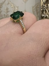 925 Silber Grüner Smaragd  Ring Kissen Form Edelstein 18K Vergoldet Ring 925