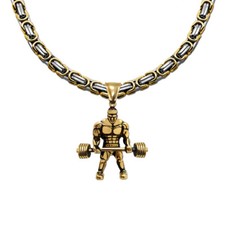 Set Stahl Hals König Kette + Anhänger Fitness Sport Hantel Gold Silber Charm 