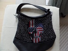 Damen Handtasche Motiv Totenkopf Kunstleder Schwarz