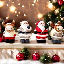 4x Weihnachtsfiguren Weihnachtsmann Elch Keramik mit Tüten Weihnachten Deko NEU!