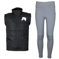 Kinder Reitset Winter Reitweste Mia schwarz mit Reitleggings grau