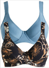 2 Damen BH schwarz floral blau 75 - 105 Cup C mit Bügel Baumwolle blickdicht 869
