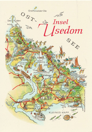 Ddr landkartenmotiv insel - ak,