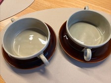 Vintage Melitta Ceracron Geschirr Gedeck, zwei Personen, Suppentassen