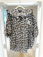Italy Damen Hemdjacke Bluse Jacke Kapuze Tunika Oversize Leoprint 34-44 Weiß