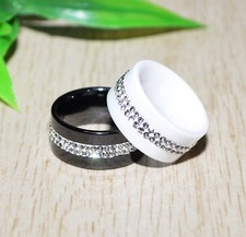 AUSWAHL +++ KERAMIK Ring STRASS silber Fingerring weiß rosa schwarz 10mm LUXUS