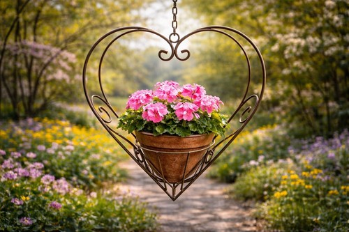 Edelrost herz blumenampel - edelrost,