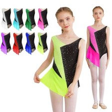 DE Eiskunstlauf Kleider Mädchen Ärmellos Pailletten Ballettkleid Tanzkleid