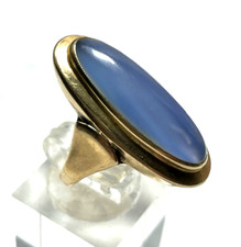 Solider 585 Gold 14 K antik Ring Chalzedon ? Blauachat um 1920 RG 52 Ø 16,5 mm