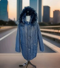 Damen Winter Jacke Lange Steppjacke Blau Kapuze Webpelz Gr.48 Topzustand 