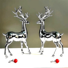 2er-Set Moderne Silber plattierte Hirsch-Rentierstatue Deko Weihnacht