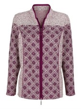 Schicke FLEECE-JACKE in STRICK-OPTIK beere-wollweiss-meliert GR.54 62 64 NEU