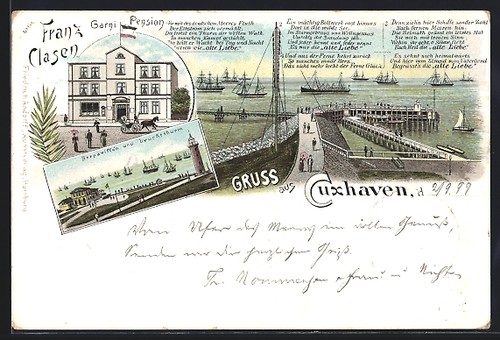 Lithographie cuxhaven hotel - lithographie, cuxhaven,