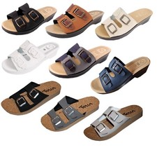 Damen Pantoletten Sandalen Freizeit 2 Schnallen Wörishofer Fußbett oder Kork 