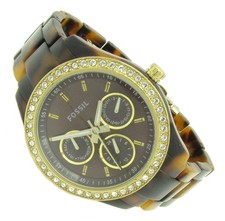 Fossil Damen Armbanduhr Bernstein Perlmutt Kristall Chrono Gold ES-2795 B neu S5