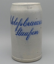 Alter Bierkrug/ Masskrug Schloßbrauerei Staufen geritzt/ gekämmt; 1L. Stein-Krug