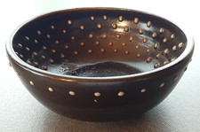 Braune Keramik Schale mit Punkten Handmade Studiokeramik Vintage Müslieschale