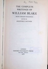 The Complete Writings of William Blake Keynes, Geoffrey: