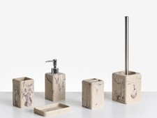 Badaccessoires Set 5-teilig Kunstharz beige Marmor Optik Bad-Zubehör Vilcanota