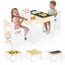 4 in 1 Holz Kindersitzgruppe Kindertisch Kinderstühle Abnehmbare Tischplatte Kre